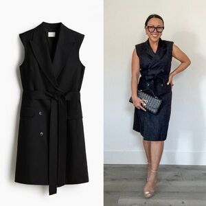 Black Linen Blend Sleeveless Jacket/Blazer Dress (XS, S)